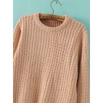 Pink Round Neck Knitted Winter Sweater