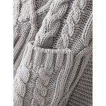 Grey Loose Shoulder Pocket Cable Knitted Long Cardigan Coat