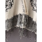 White V Neck Vintage Detail Mohair Poncho Sweater Coat