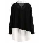 Black White Split Front 2 Layer Shirt Long Sleeves Blouse