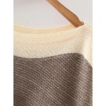 Brown Beige Block Boat Neck Loose Shoulder Knitwear Sweater