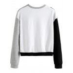 Black White Grey Long Sleeves Cropped Sweatshirt