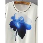 White Blue Flower Floral Rose Round Neck Sweatshirt