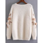 Pink Floral Flower Embellished Mohair Winter Sweater