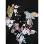 Black Colorful Flower Bird Embroidery Loose Sweater