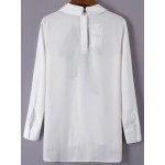 White Bow Embroideried Lapel Collar Long Sleeves Blouse