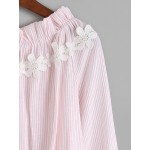 Pink Vertical Stripes Boat Neck Ruffle Blouse