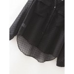 Black Chiffon Pocket Mesh Long Sleeves Top Blouse