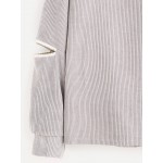 Grey Cut Out V Neck Zipper Long Sleeves Corduroy Blouse