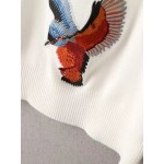 White Bird Flower Embroidery Winter Sweater