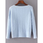 Blue Knit Pattern V Neck Front Pocket Winter Sweater