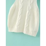 White Turtleneck Knitted Sleeveless Sweater Vest