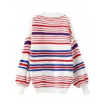 Red White Lines Striped Open Shoulder Loose Sweater