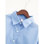 Blue Vertical Stripes Lapel Collar Boyfriend Long Sleeves Shirt Blouse