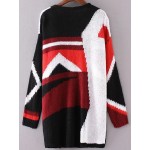 Black Orange  White Block V Neck Loose Long Sweater