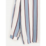 White Blue Vertical Stripes Long Sleeves Boyfriend Blouse Shirt