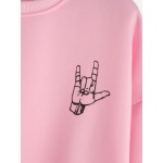 Pink Love Hand Gesture Long Sleeves Crew Neck Sweatshirt