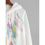White Rainbow Feather Print Hooded Hoodie Sweatshirt