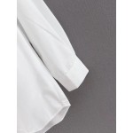 White Logo Patch Detail Dip Hem Long Sleeves Shirt Blouse