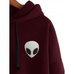 Burgundy Alien Embroideried Head Hoodie Hooded Sweatshirt