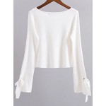 White Round Neck Long Sleeves Knitwear Sweater