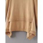 Khaki Round Neck Asymmetrical Hem Sweater