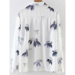 White Tiger Leaves Long Sleeves Blouse Shirt Top