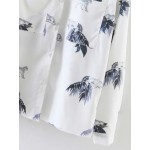 White Tiger Leaves Long Sleeves Blouse Shirt Top