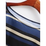 Black Blue Multicolor Stripes Print Tie Blouse