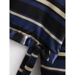 Black Blue Multicolor Stripes Print Tie Blouse
