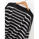 Black White Stripes Lines Drop Shoulder Winter Long Cardigan