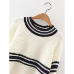 White Black Stripes Lines Long Sleeves Sweater
