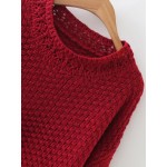 Red Loose Long Sleeves Winter Neck Sweater