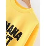 Yellow Banana Split Print Crew Neck Long Sleeves Sweatshirt