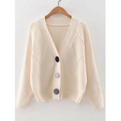 Beige Long Sleeves Button Up Sweater Coat