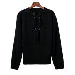Black Long Sleeves Tied Lace Up Sweater