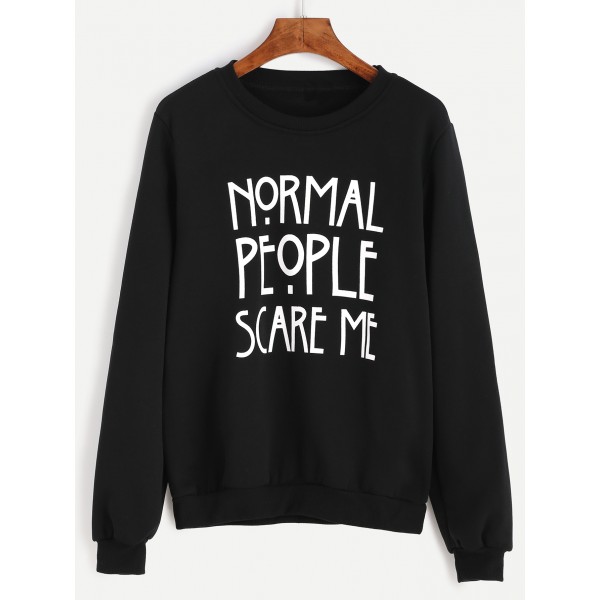 Black Normal People Scare Me Long Sleeves Crew Neck Sweatshirt