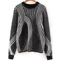 Black White Mixed Knit Loose Knitwear Sweater