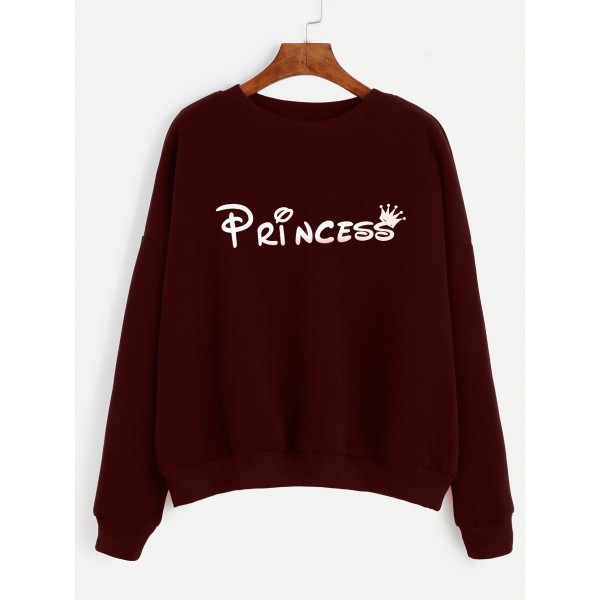 Burgundy Princess Crew Neck Long Sleeves Sweatshirt