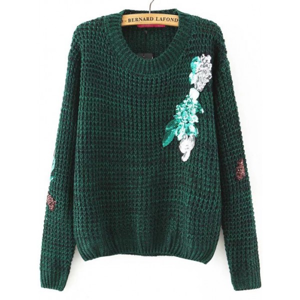 Dark Green Glamour Sequin Detail Sweater