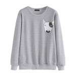 Grey Cartoon Dog Head Long Sleeves Sweatshirt