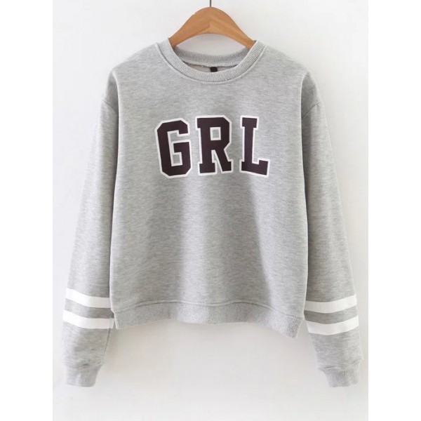 Grey GRL Striped Long Sleeve Old School Sweatshirt