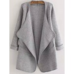 Grey Long Sleeve Open Front Pocket Jacket Cardigan