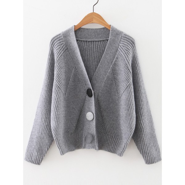 Grey Long Sleeves Button Up Sweater Coat
