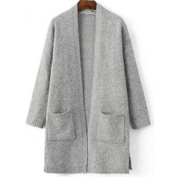 Grey Long Sleeves Split Side Pocket Sweater Coat 