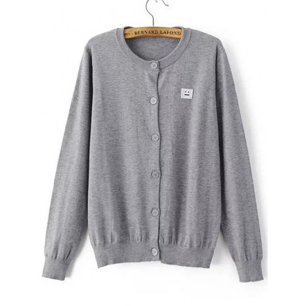 Grey Round Neck Button Up Sweater Coat