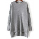 Grey Round Neck High Low Sweater Knitwear