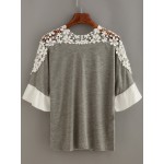 Grey Sexy White Crochet Shoulder Bow Tie Blouse Top Shirt