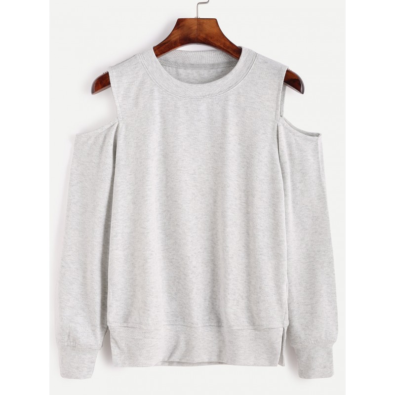 Grey Shoulder Cut-Out Long Sleeves Sweatshirt