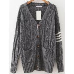 Grey Stripes Loose Button Up Jacket Cardigan Sweater